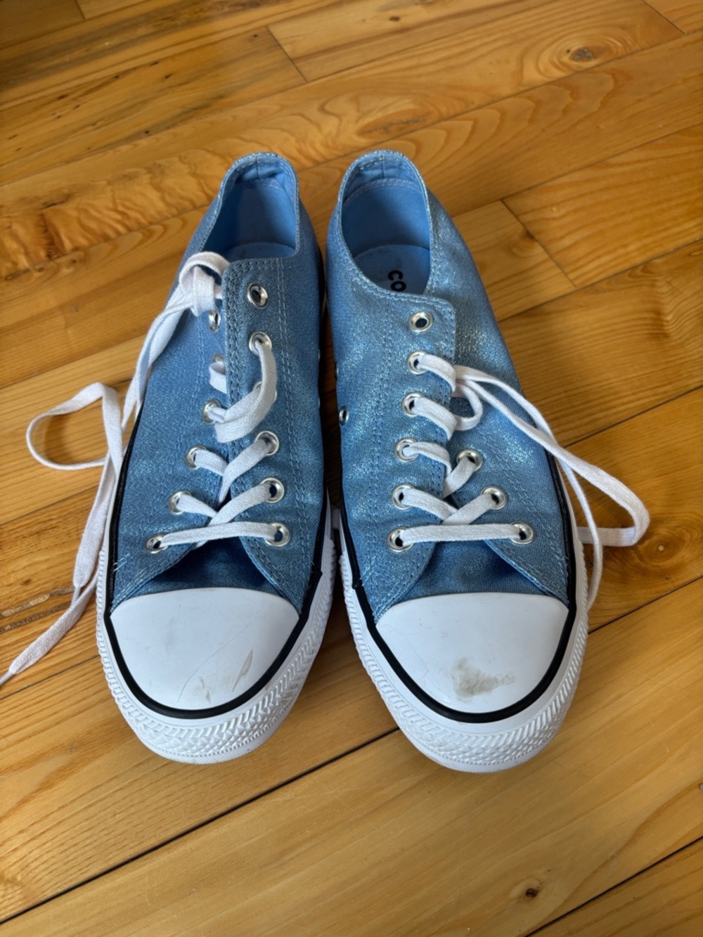 Converse Light Blue Glitter Low-Top Sneakers with White Toe Cap and Laces